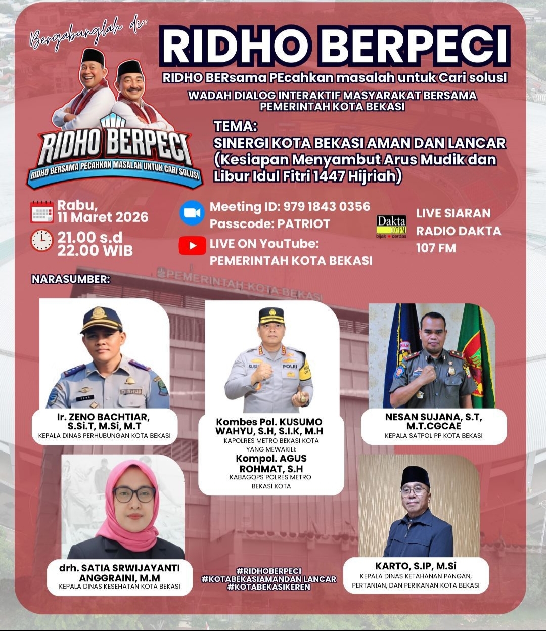 Pemkot Bekasi Gelar Dialog Interaktif “RIDHO BERPECI” Bahas Kesiapan Arus Mudik dan Libur Idul Fitri